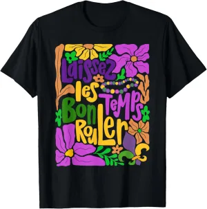 Laissez Les Bon Temps Rouler Mardi Gras Beads Boho Floral T-Shirt