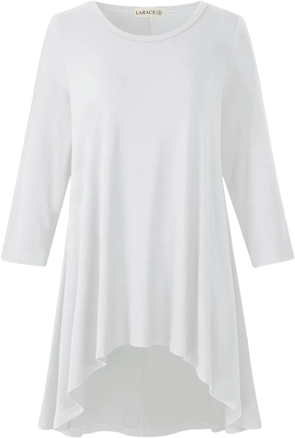 LARACE Womens Plus Size 3/4 Sleeve Loose Fit Flare Swing Tunic Tops Floral High Low Basic T Shirt