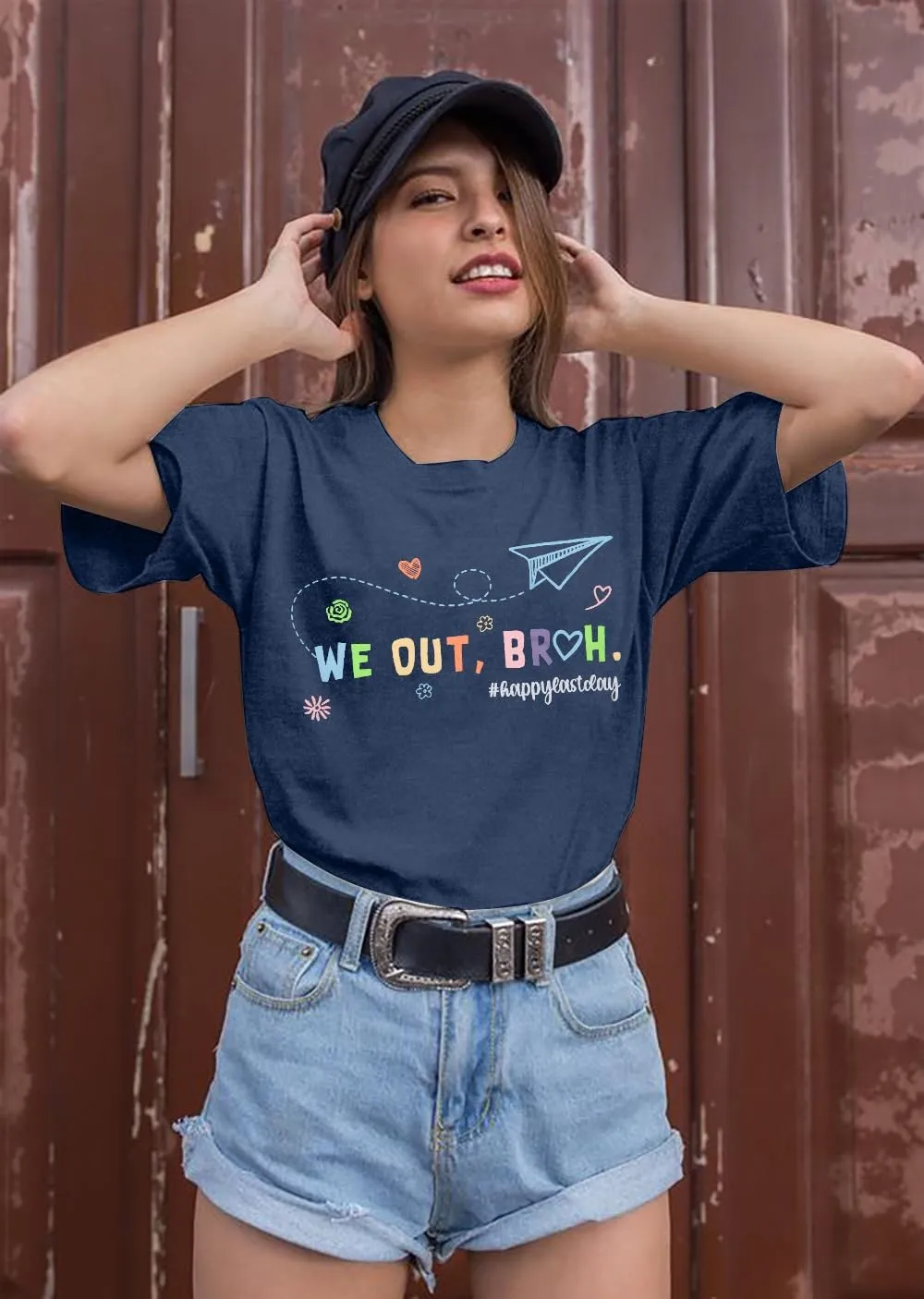 Last Day of School Shirt: Women Teacher Shirts Funny We Out Bruh Graphic T-Shirt Cute Teach Inspirational Short Sleeve Tops