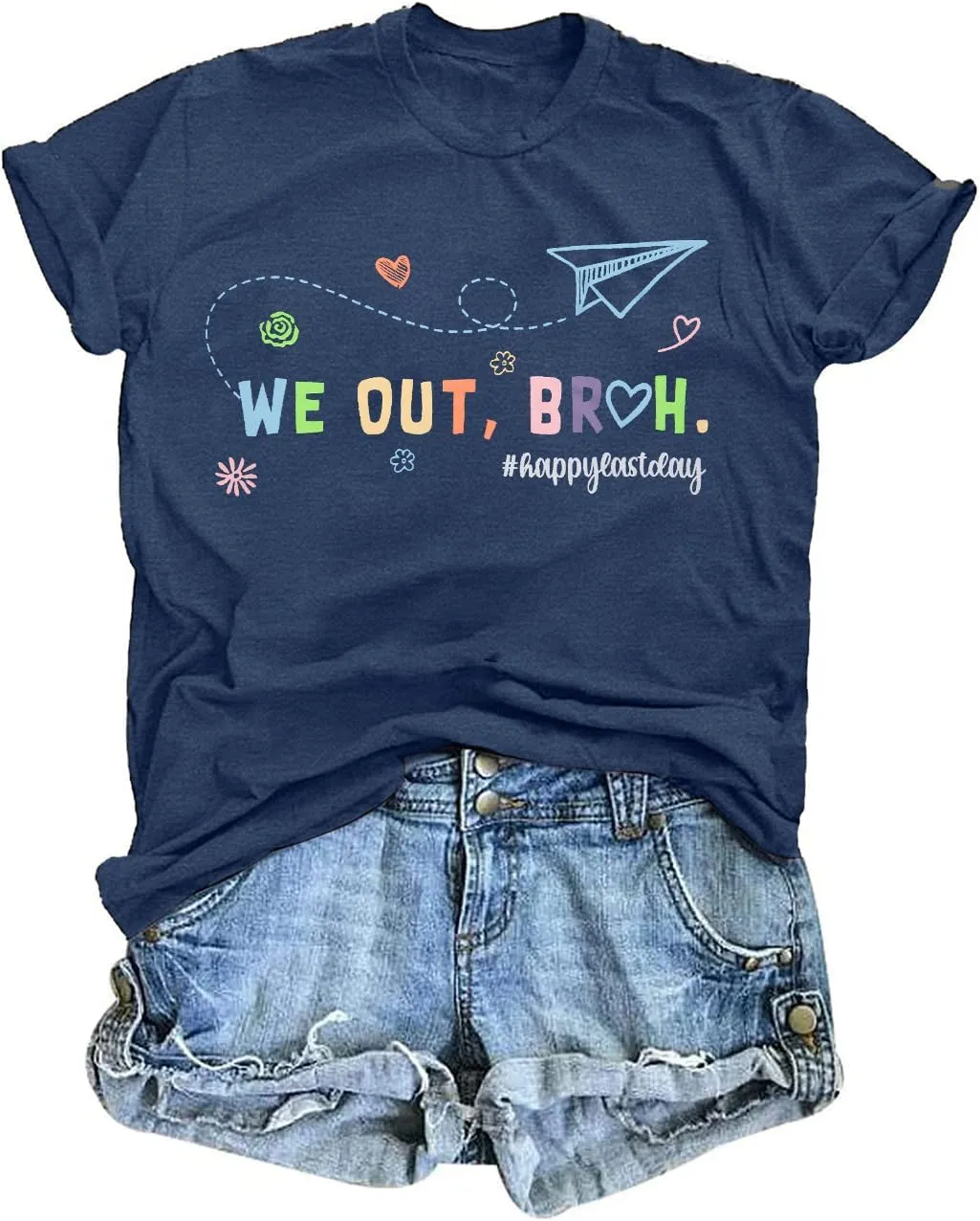 Last Day of School Shirt: Women Teacher Shirts Funny We Out Bruh Graphic T-Shirt Cute Teach Inspirational Short Sleeve Tops