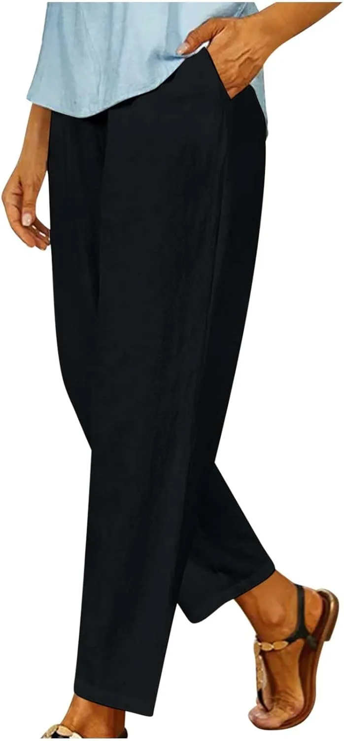 Lastesso Casual Pants for Women Lightweight Cotton Linen Straight Trousers Relaxed Size Cozy Beach Summer Lounge Outfits