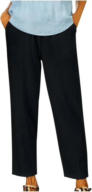 Lastesso Casual Pants for Women Lightweight Cotton Linen Straight Trousers Relaxed Size Cozy Beach Summer Lounge Outfits