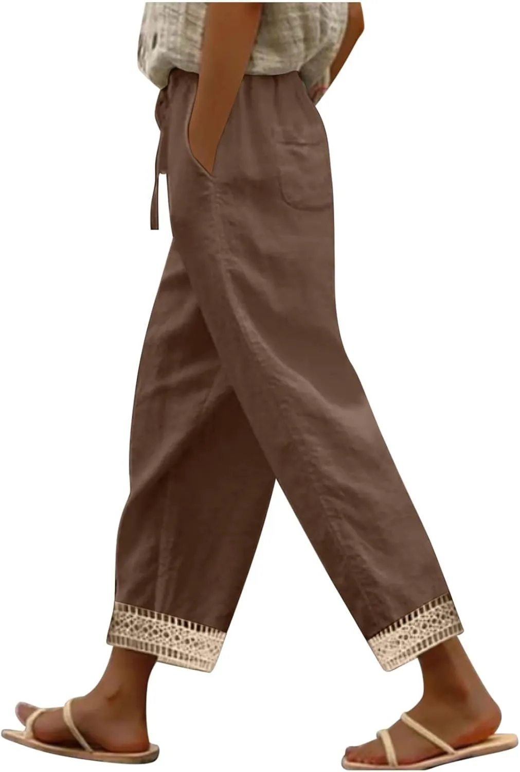 Lastesso Linen Pants Women Casual High Waist Cotton Summer Comfy Slacks Lightweight Vacation Hawaii Trousers with Pockets
