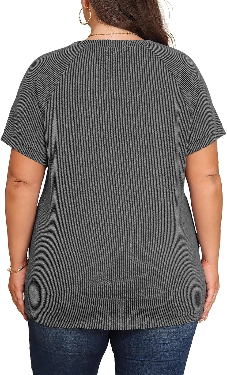Lastshe Womens Plus Size Short Sleeves Shirts Summer Loose Ribbed Tops Dressy Casual Blouses with Pockets for Leggings 2025