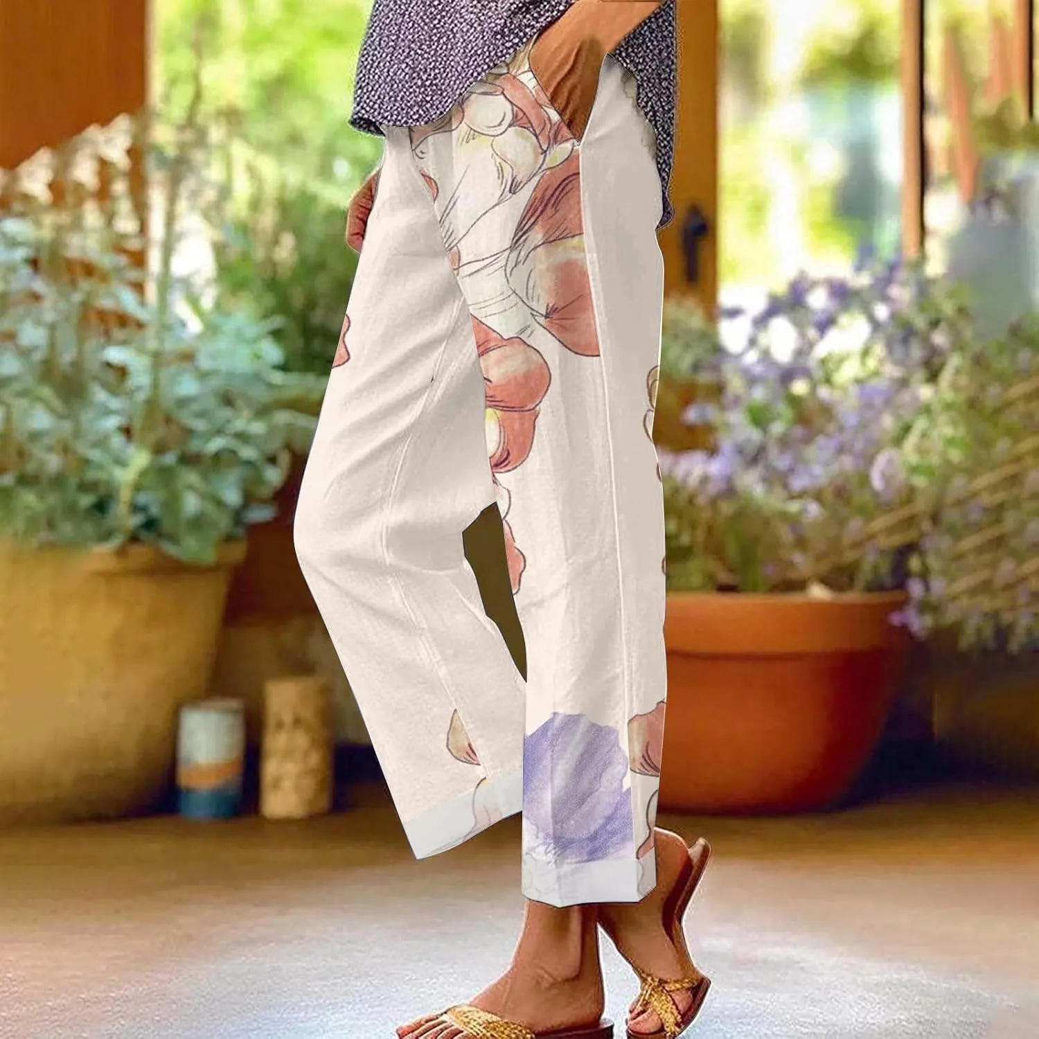 LCMTWX Women Linen Pants Solid Elastic Pants Long Drawstring Linen Women Waist Cotton Casual Pants High Waisted Trousers