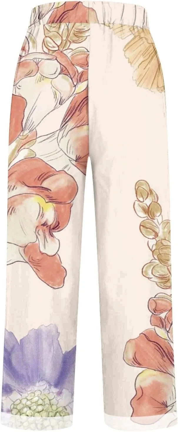 LCMTWX Women Linen Pants Solid Elastic Pants Long Drawstring Linen Women Waist Cotton Casual Pants High Waisted Trousers