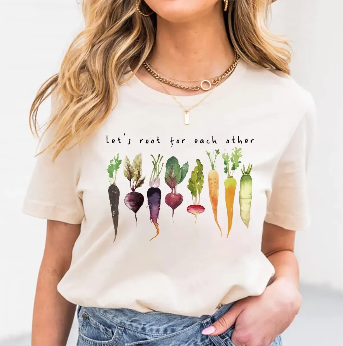 Let's Root for Each Other Plants Shirt for Women Novelty Vegetable Graphic Gardening Tees Funny Plant Lover T-Shirt