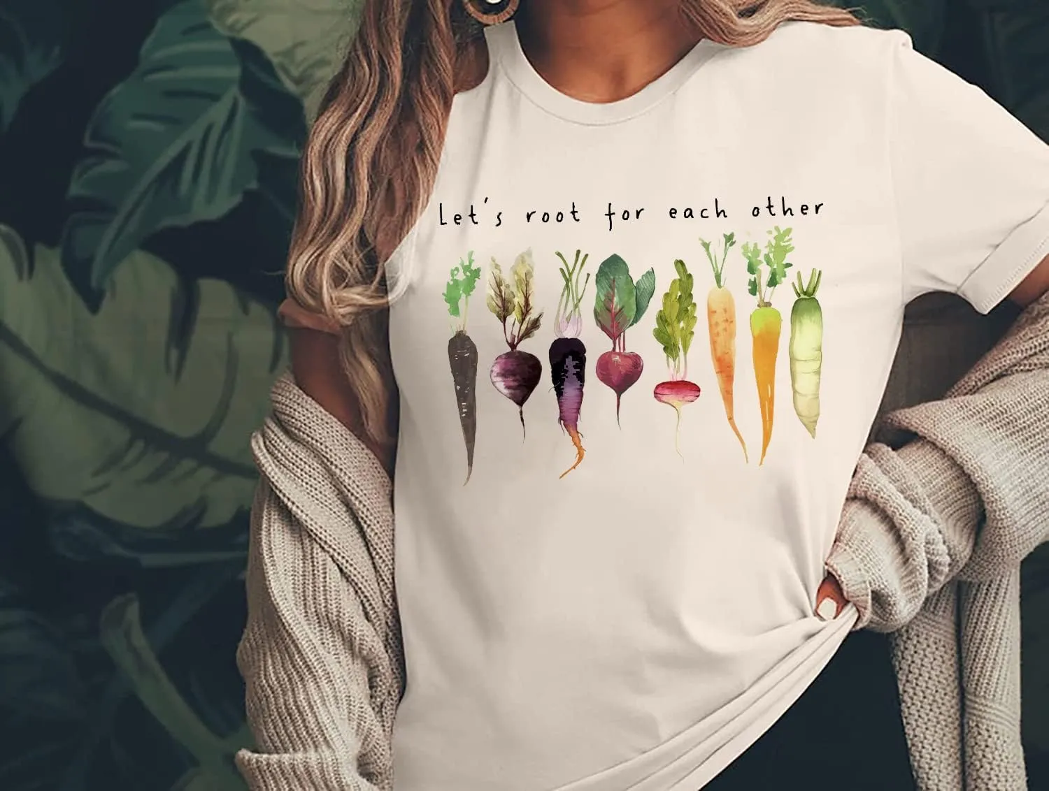 Let's Root for Each Other Plants Shirt for Women Novelty Vegetable Graphic Gardening Tees Funny Plant Lover T-Shirt