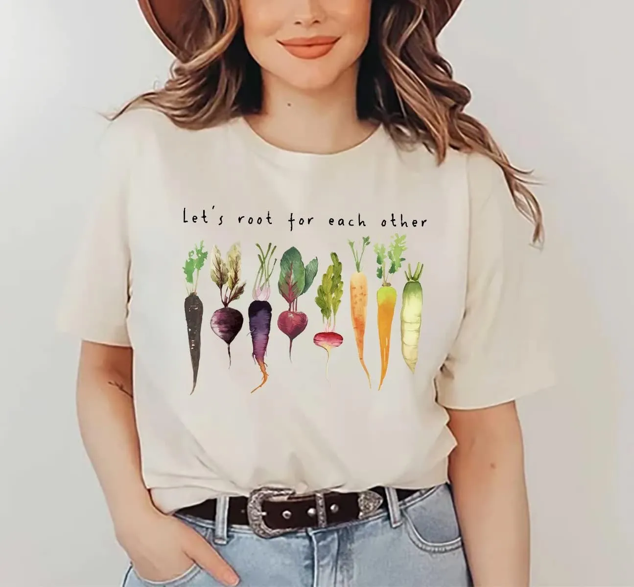 Let's Root for Each Other Plants Shirt for Women Novelty Vegetable Graphic Gardening Tees Funny Plant Lover T-Shirt