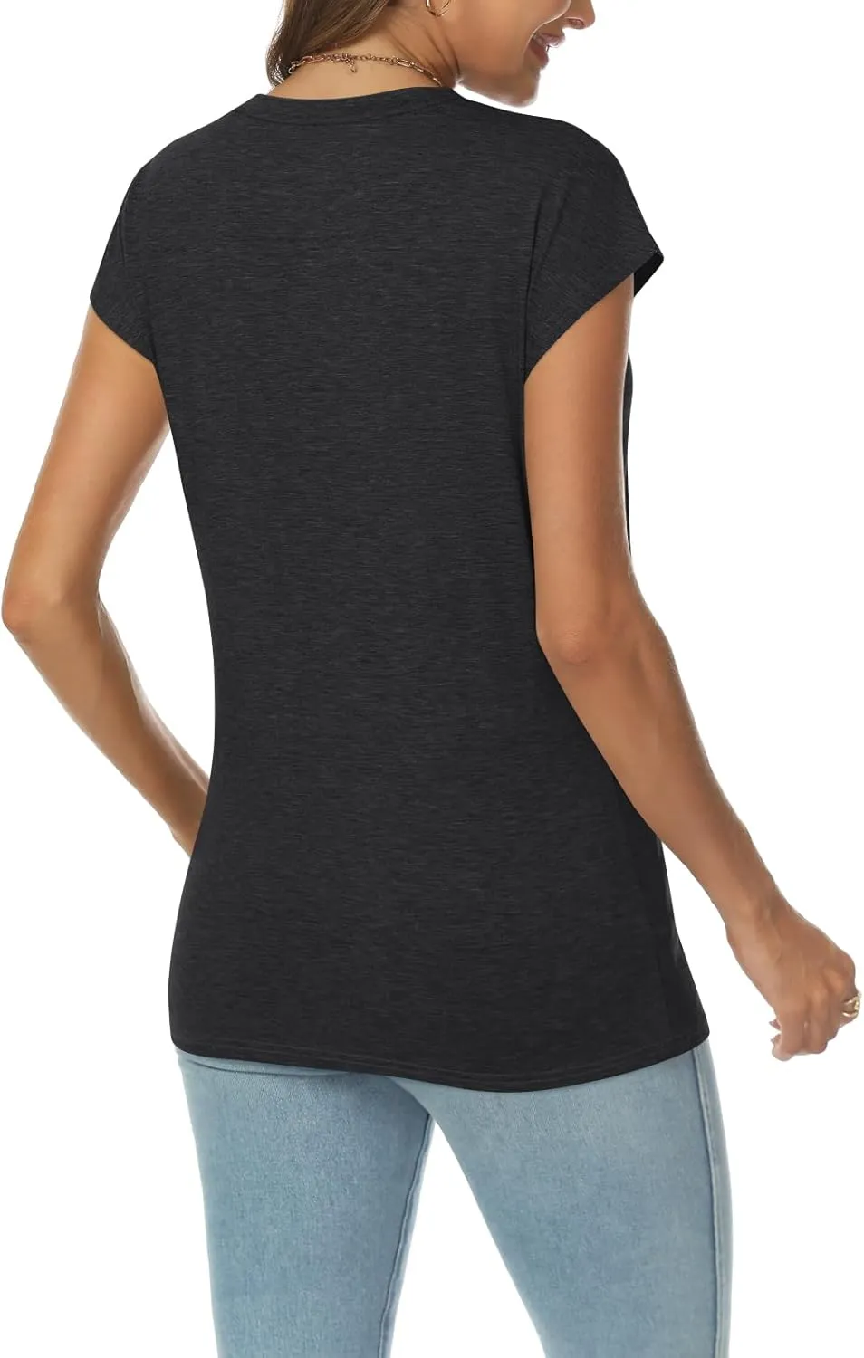 LILLUSORY V Neck T Shirts for Women Cap Sleeve Business Casual Tops Summer Cute Beach Vacation Clothes Basics Tees