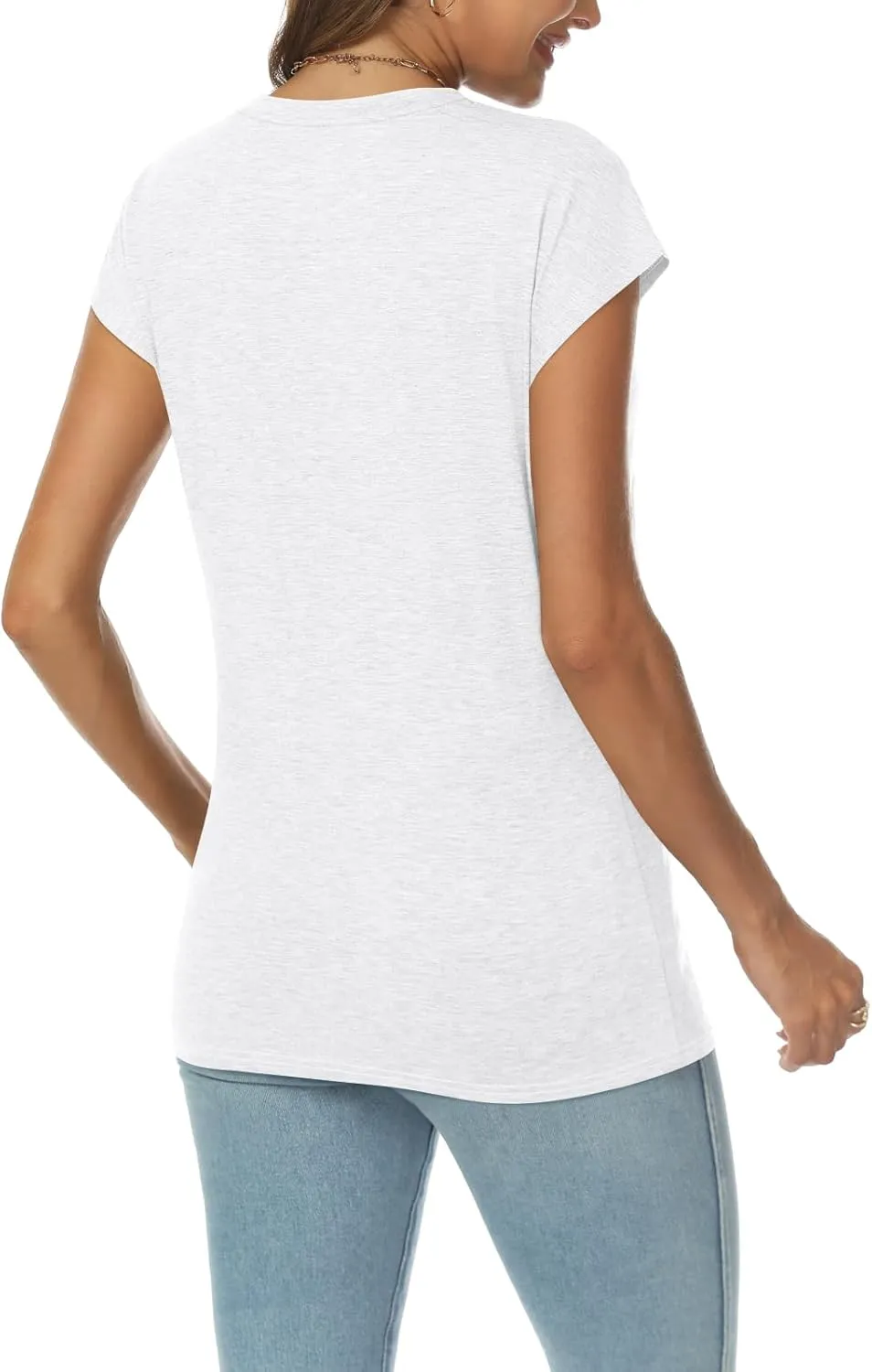 LILLUSORY V Neck T Shirts for Women Cap Sleeve Business Casual Tops Summer Cute Beach Vacation Clothes Basics Tees