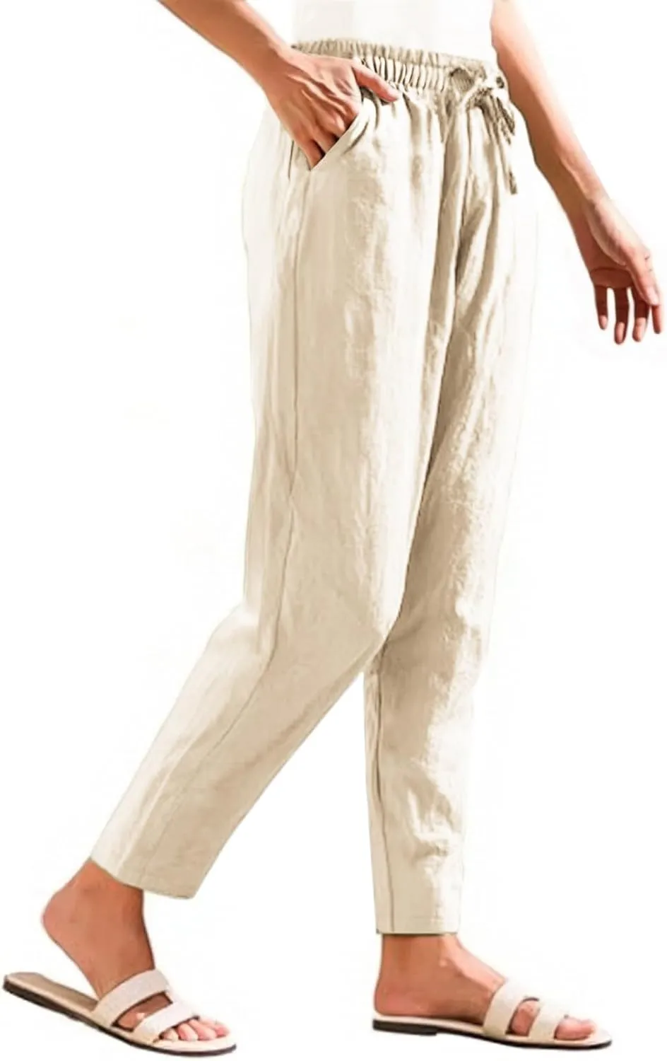 Linen Cotton Yoga Pants for Women Straight Leg Summer, Wide Leg Pants Woman Dressy Lounge High Waisted Trousers