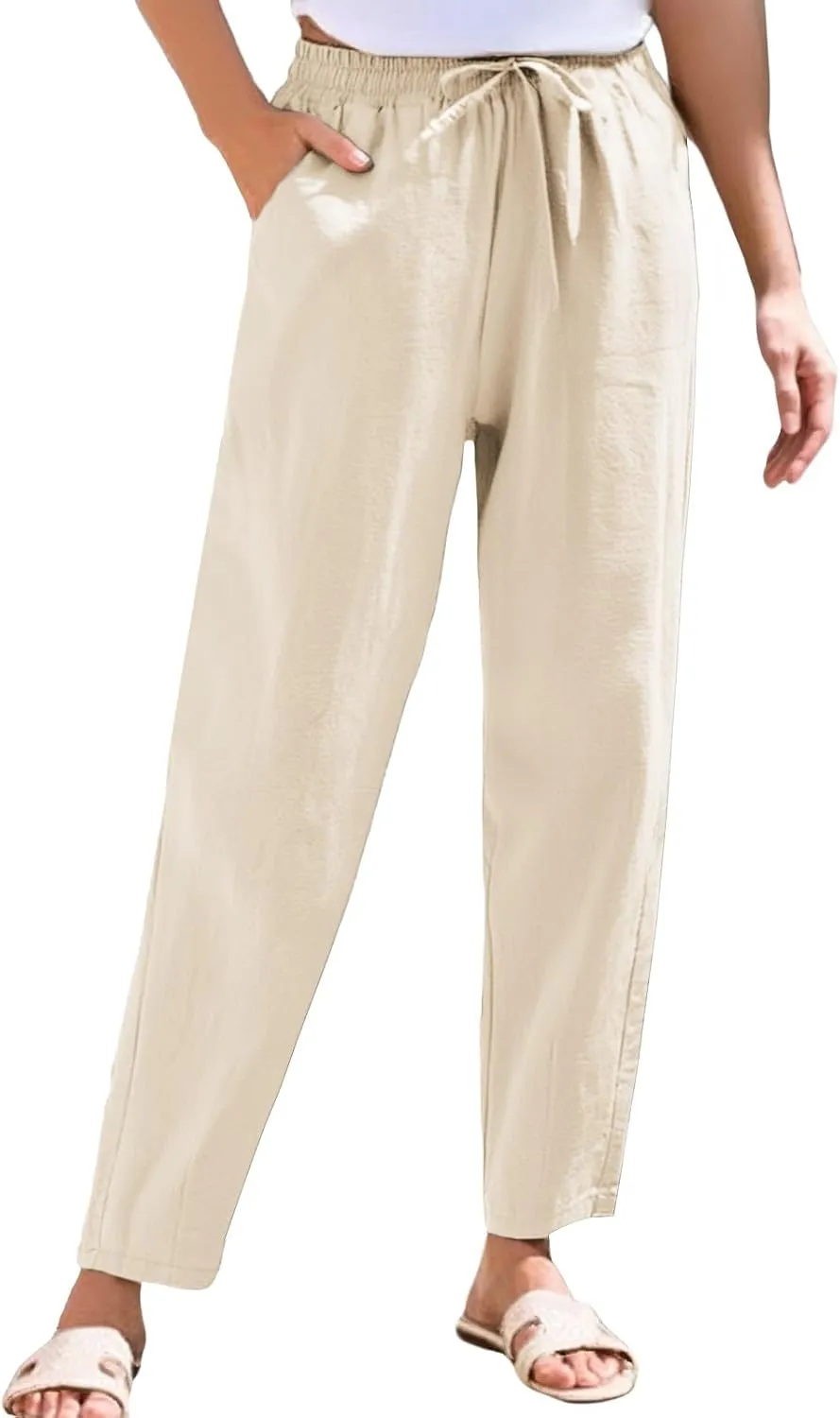 Linen Cotton Yoga Pants for Women Straight Leg Summer, Wide Leg Pants Woman Dressy Lounge High Waisted Trousers