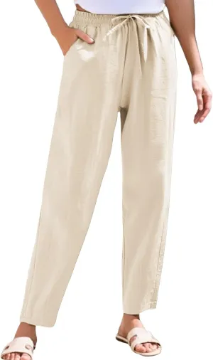 Linen Cotton Yoga Pants for Women Straight Leg Summer, Wide Leg Pants Woman Dressy Lounge High Waisted Trousers