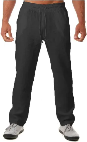 Linen Pants for Men 2023 Casual Stylish Drawstring Cotton Trousers Regular Fit Elastic Waist Solid Straight Legs