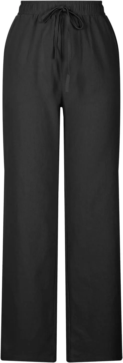 Linen Pants for Men 2023 Casual Stylish Drawstring Cotton Trousers Regular Fit Elastic Waist Solid Straight Legs