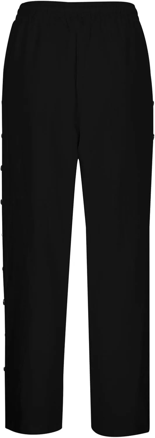 Linen Pants for Women Side Button Summer Trendy Vacation Elastic Waist Straight Leg Capris Casual Cropped Trousers