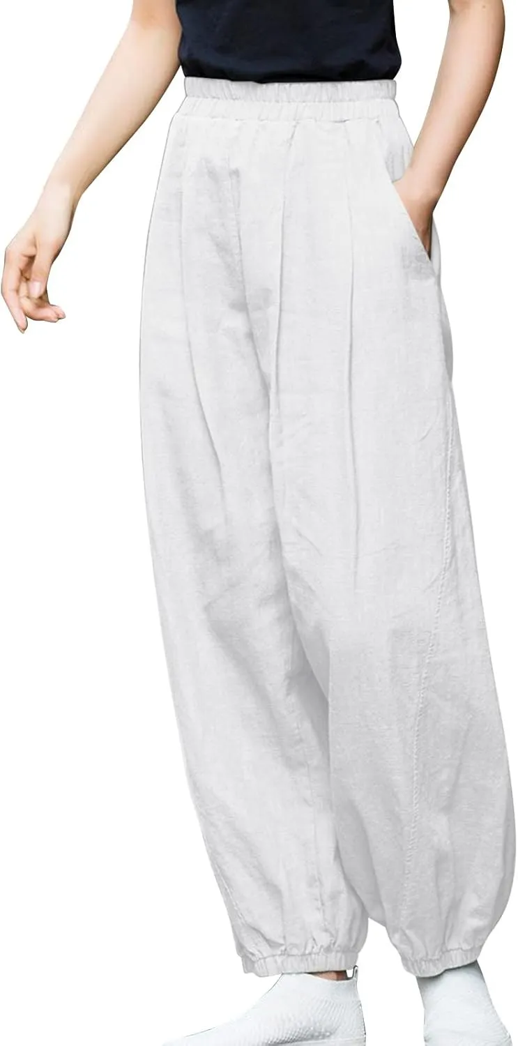 Linen Pants for Women Tall Long Pant Trousers with Pocket Casual Loose Pants Linen Blend Pants Linen Outfit