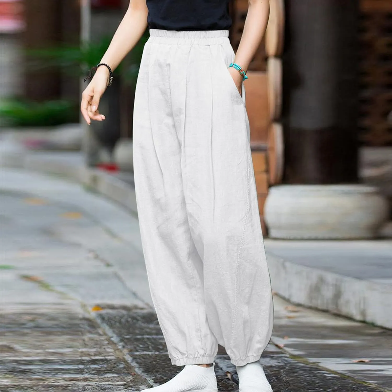 Linen Pants for Women Tall Long Pant Trousers with Pocket Casual Loose Pants Linen Blend Pants Linen Outfit