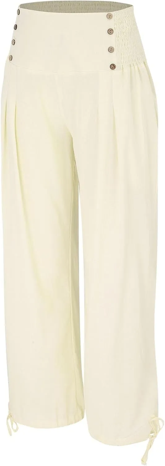 Linen Pants Petite Women Summer Spring Casual Loose Pant for Womens Petite Wide Leg Cotton Trousers Petite