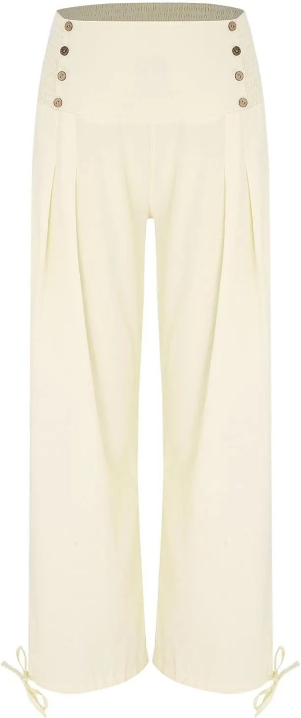 Linen Pants Petite Women Summer Spring Casual Loose Pant for Womens Petite Wide Leg Cotton Trousers Petite