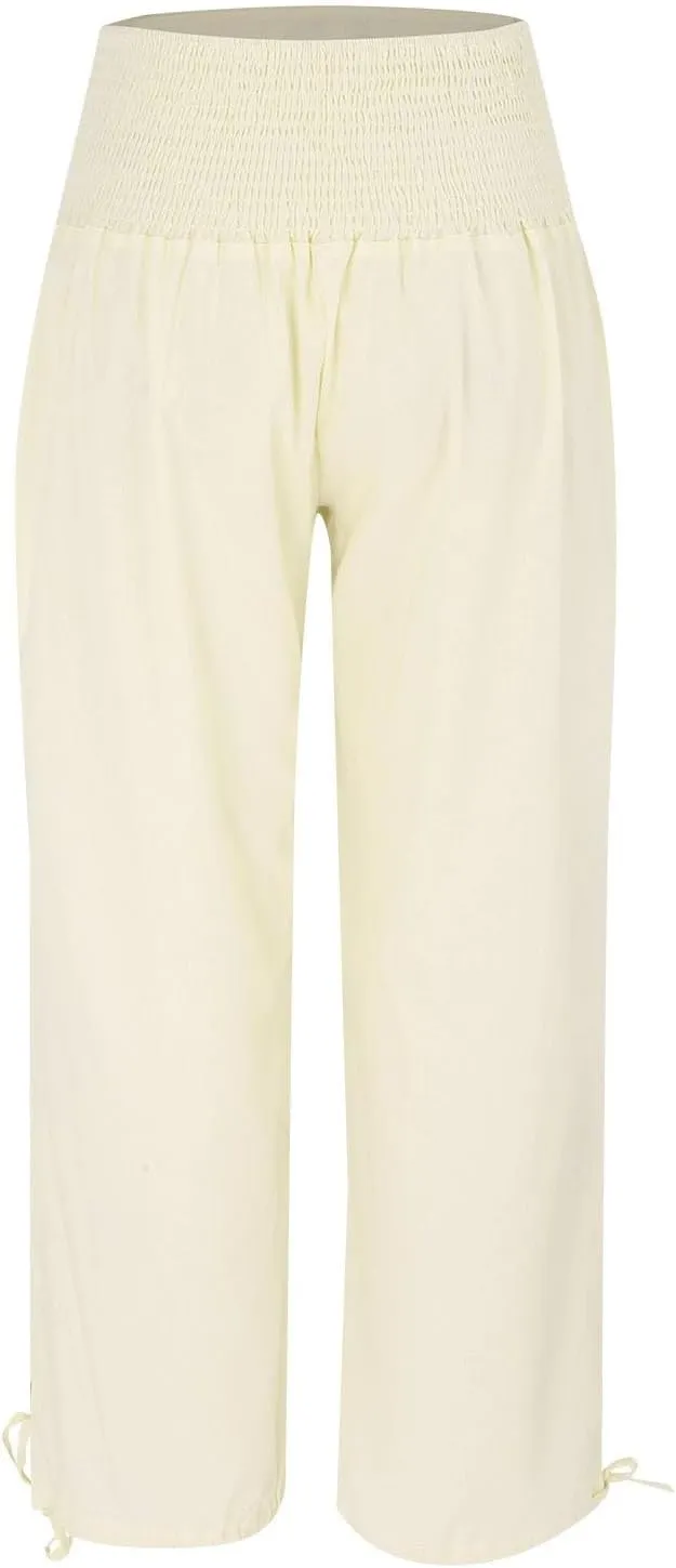 Linen Pants Petite Women Summer Spring Casual Loose Pant for Womens Petite Wide Leg Cotton Trousers Petite