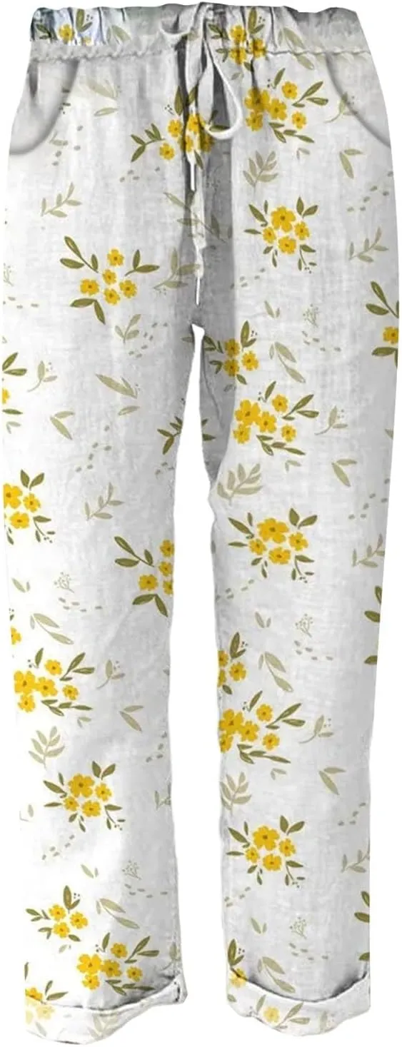 Linen Pants Sets Women Spring Lightweight Pants Women for Summer Loose Pant with String