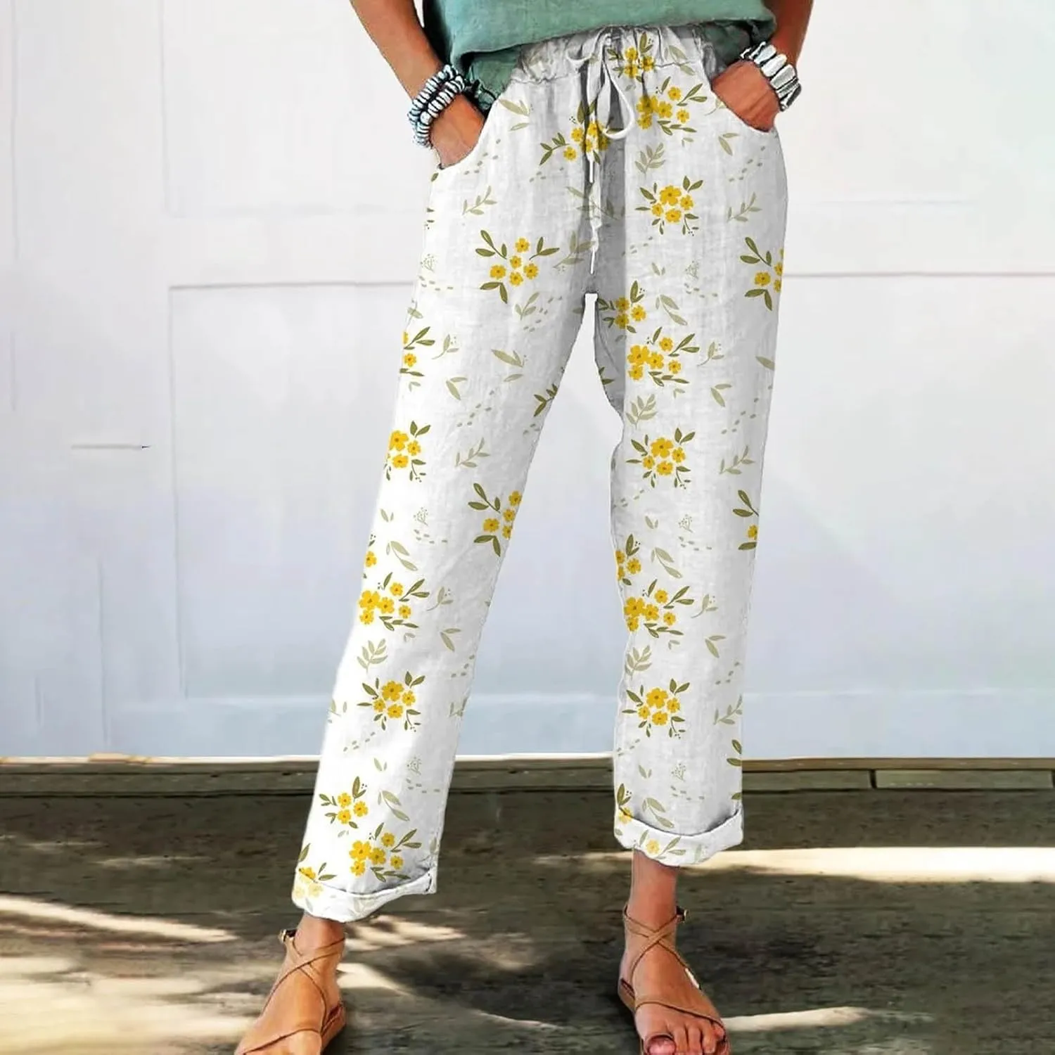 Linen Pants Sets Women Spring Lightweight Pants Women for Summer Loose Pant with String