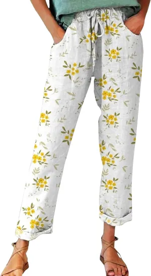 Linen Pants Sets Women Spring Lightweight Pants Women for Summer Loose Pant with String