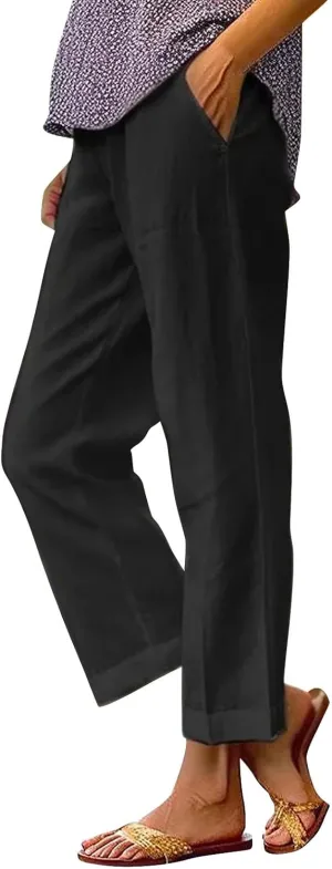 Linen Pants Women Summer Plus Spring Plus Size Ankle Linen Pants Pull On Palazzo Pants Dressy Outfit