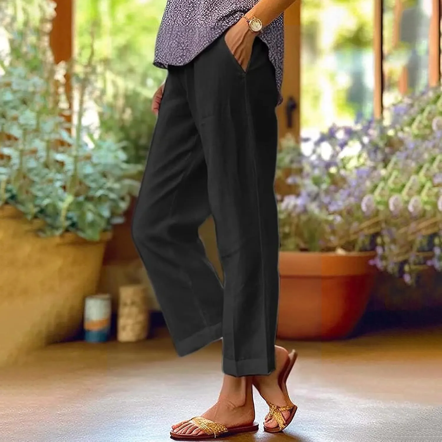 Linen Pants Women Summer Plus Spring Plus Size Ankle Linen Pants Pull On Palazzo Pants Dressy Outfit