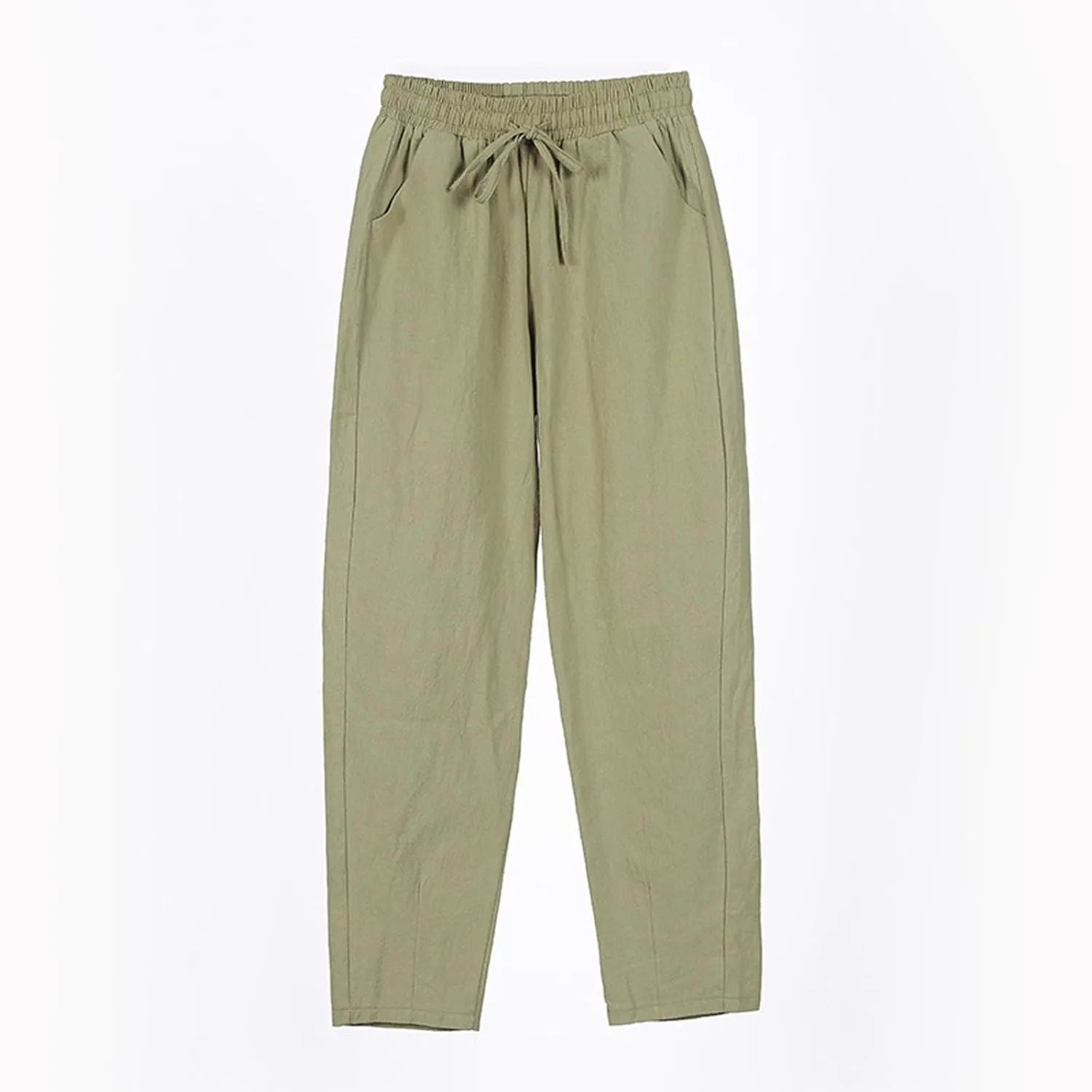 Linen Pants Women Wide Leg Palazzo Pants High Elastic Waisted Lounge Pants with Pockets Drawstring