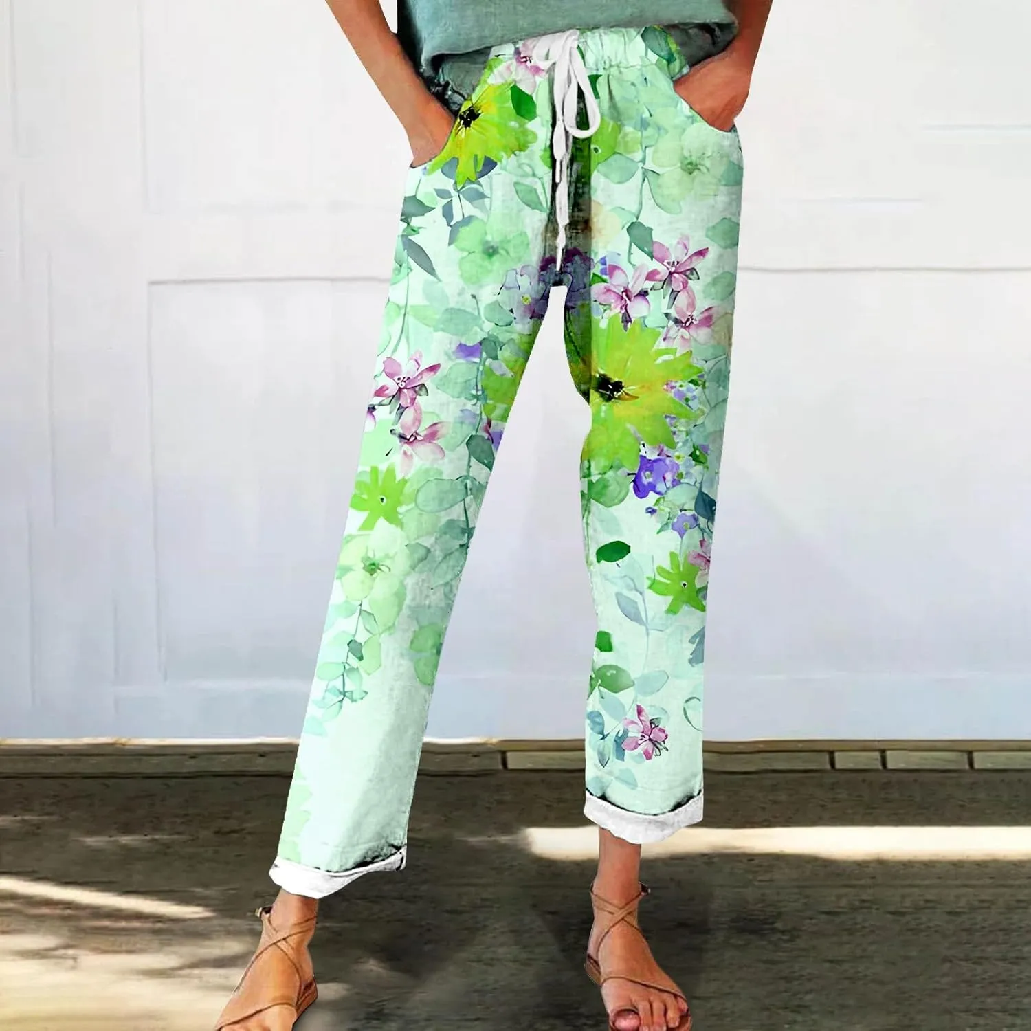 Linen Slim Joggers Women Summer Cotton Linen Pants Ladies Womens Lightweight Cotton Robe