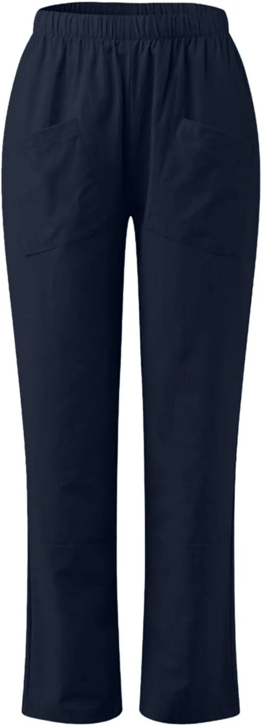 Linen Summer Pants Women Casual Baggy Elastic Waist Trouser Wide Leg Pant with Pocket Tailored Linen Pants for Women