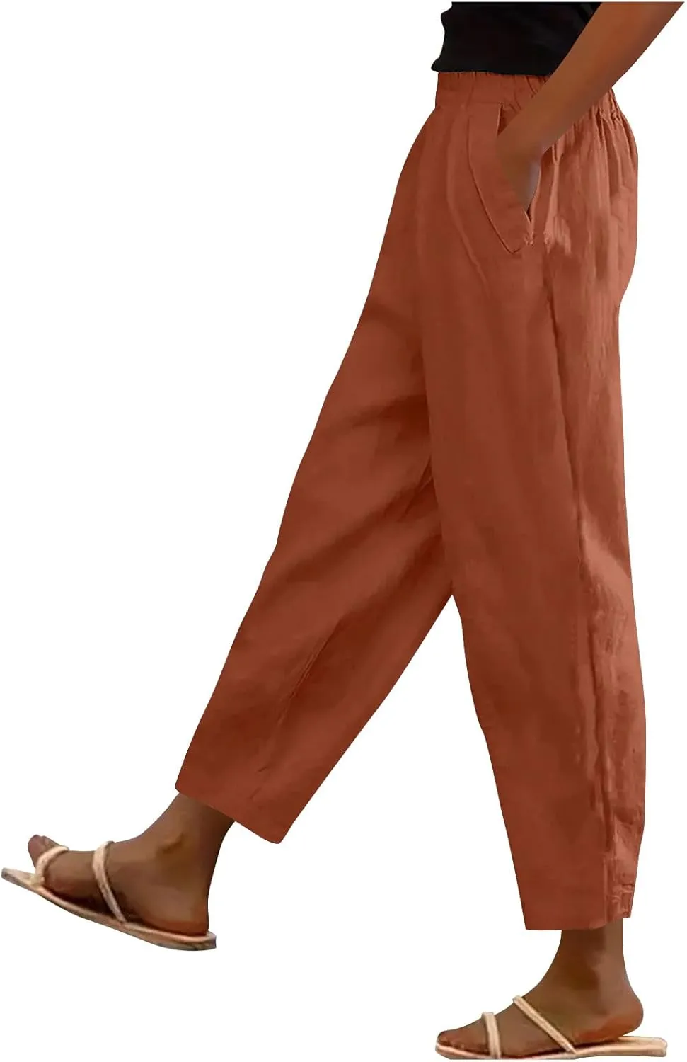 Lmdudan Women Cotton Linen Pants Elastic Waist Straight Leg Casual Pant 2025 Summer Lightweight Trousers Vacation Outfits
