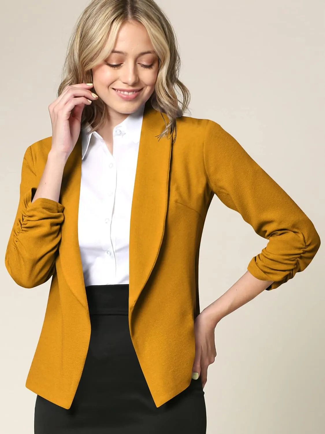 Lock and Love Women 3/4 Sleeve Blazer Open Front Cardigan Jacket Work Office Blazer