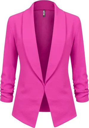 Lock and Love Women 3/4 Sleeve Blazer Open Front Cardigan Jacket Work Office Blazer