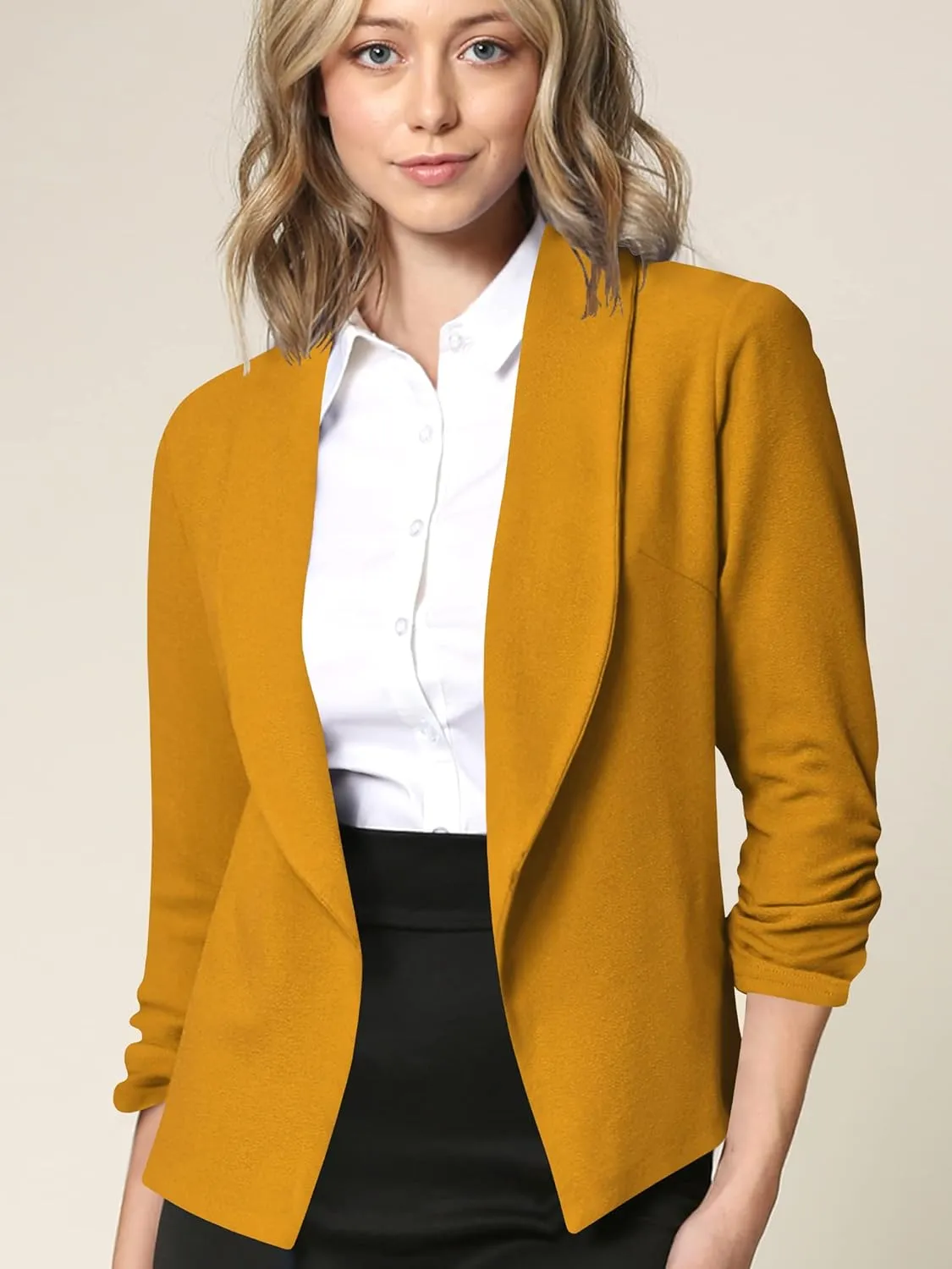 Lock and Love Women 3/4 Sleeve Blazer Open Front Cardigan Jacket Work Office Blazer