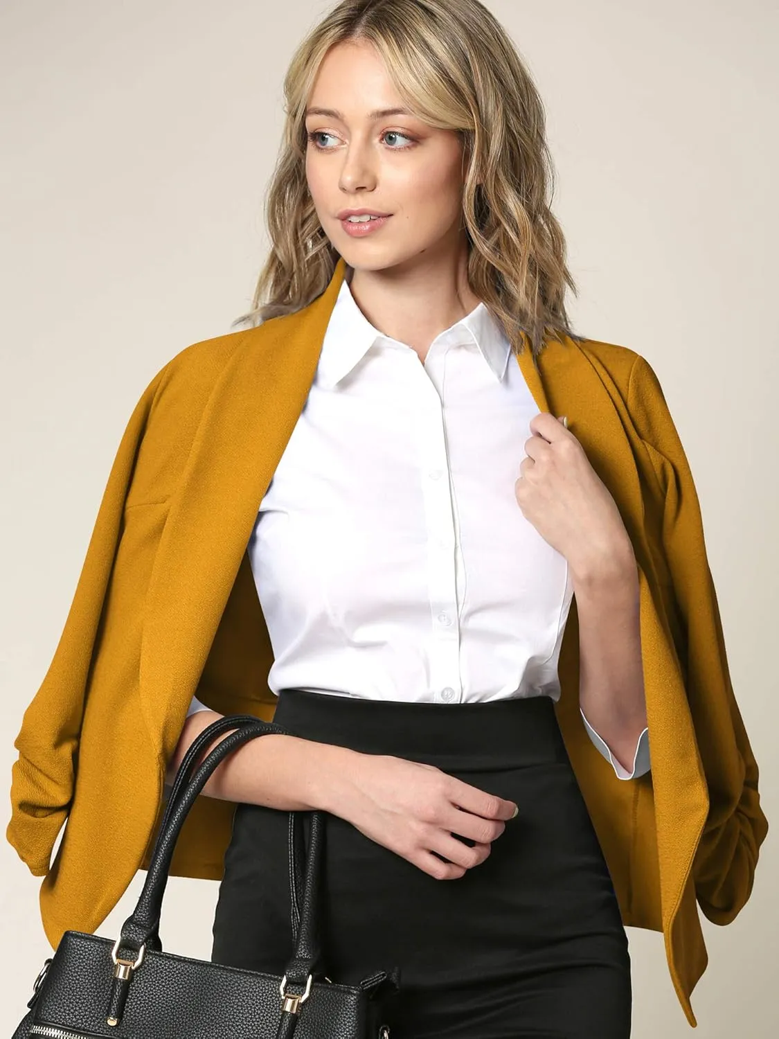 Lock and Love Women 3/4 Sleeve Blazer Open Front Cardigan Jacket Work Office Blazer