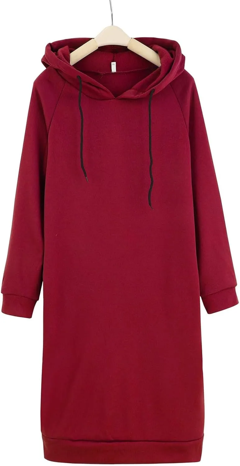 Long Sleeve Dress for Women Lightweight Pocket Hoodie Dress Fall Sweatshirts for Women Loose Pullover Tunic
