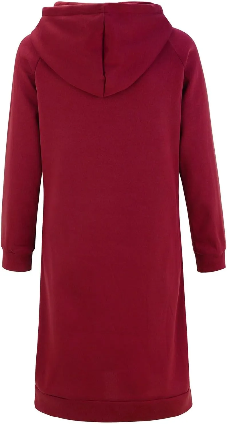 Long Sleeve Dress for Women Lightweight Pocket Hoodie Dress Fall Sweatshirts for Women Loose Pullover Tunic