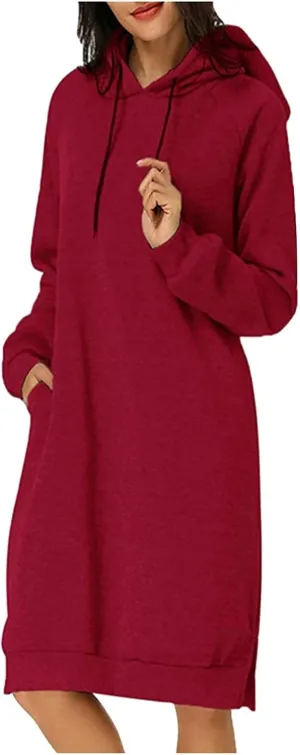 Long Sleeve Dress for Women Lightweight Pocket Hoodie Dress Fall Sweatshirts for Women Loose Pullover Tunic