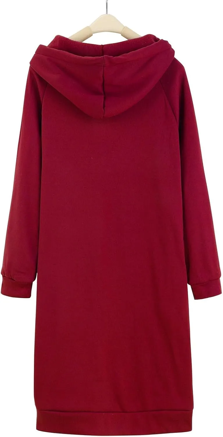 Long Sleeve Dress for Women Lightweight Pocket Hoodie Dress Fall Sweatshirts for Women Loose Pullover Tunic