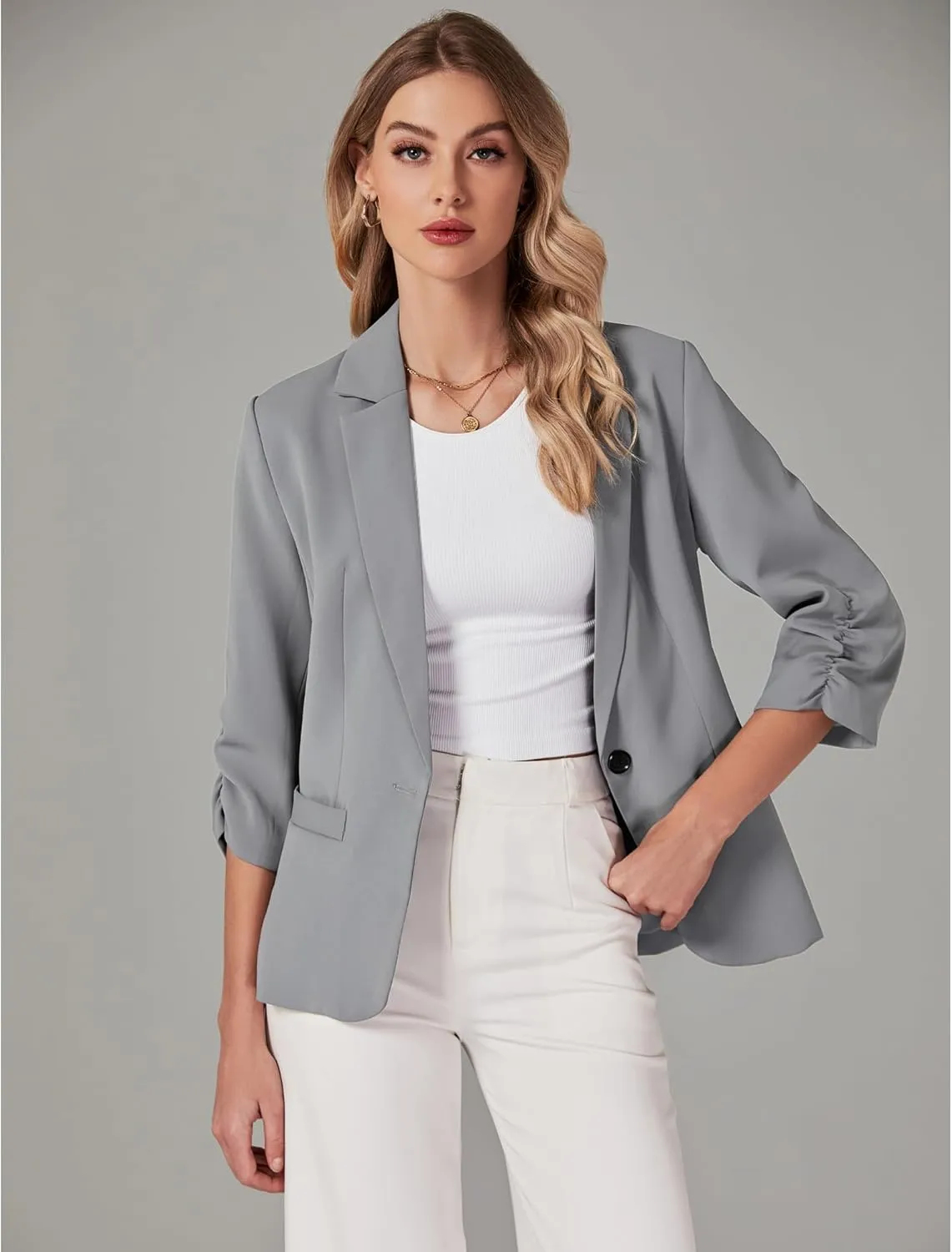 LookbookStore Blazers for Women Suit Jackets Dressy 3/4 Sleeve Blazer Business Casual Outfits for Work