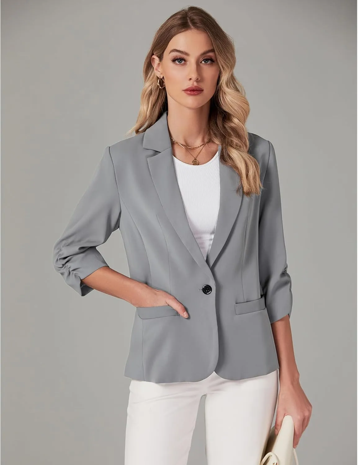 LookbookStore Blazers for Women Suit Jackets Dressy 3/4 Sleeve Blazer Business Casual Outfits for Work