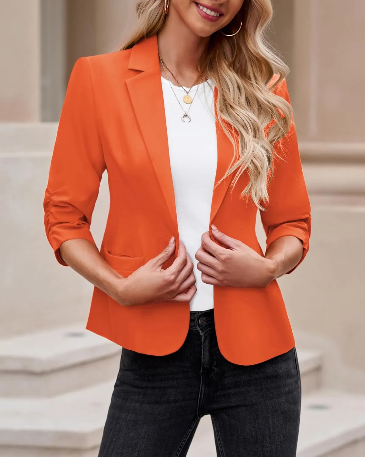 LookbookStore Blazers for Women Suit Jackets Dressy 3/4 Sleeve Blazer Business Casual Outfits for Work