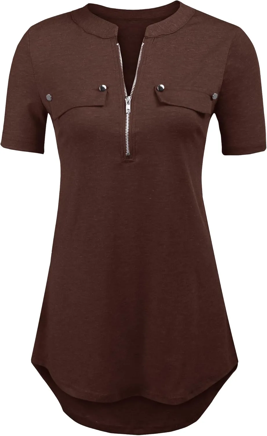 LuckyMore Women's Short Sleeve Zip Flowy Tunic Tops Business Casual Work Office Blouses Shirts (M-3XL)