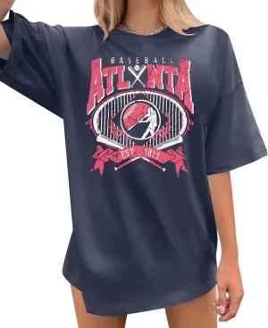 LUKYCILD Oversized Baseball Shirt Women: Vintage Baseball Mom Shirts Baseball Season Graphic Tee Game Day Short Sleeve Tops