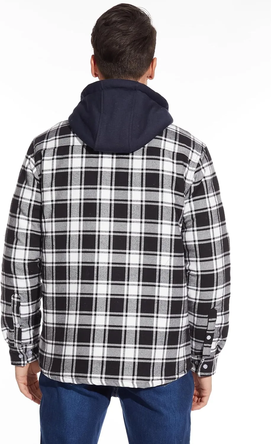 MAGCOMSEN Men's Flannel Jacket with Removable Hood 5 Pockets Quilted Plaid Shirt Jackets Winter Coats Thick Flannel Hoodie