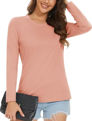MAGCOMSEN Women's Long-Sleeve Crew-Neck Cotton T-Shirt Classic-Fit Shirt Soft Breathable Casual Tee Basic Tops